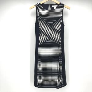 White House Black Market Dress Womens S Black White Stripe Knit Sleeveless Shift